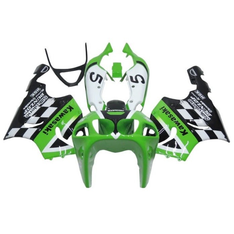Kawasaki ZX-7R Fairings (1996-2002) Green, Black, White Clear Windscreen: Free No Bolt Kit