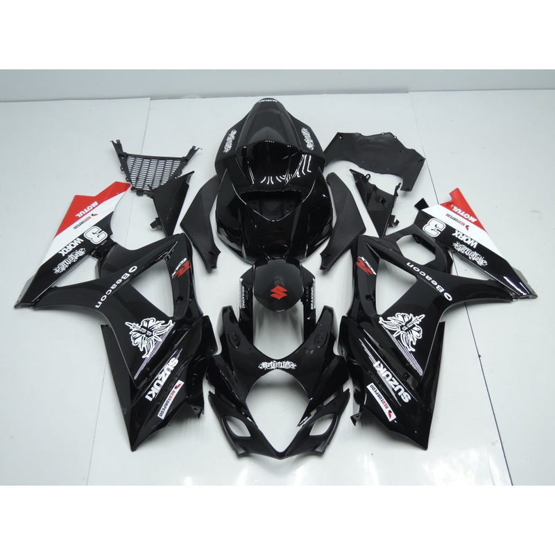 Suzuki GSXR1000 (2007-2008) Black, White & Red Beacon Fairings No Seat Cowl No Bolt Kit No Tank
