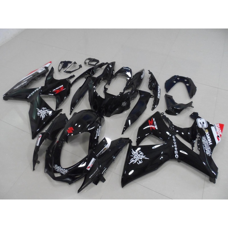 Suzuki GSXR1000 (2009-2016) Black, Red & White Beacon Fairings Clear Windscreen: Free No Seat Cowl No Bolt Kit