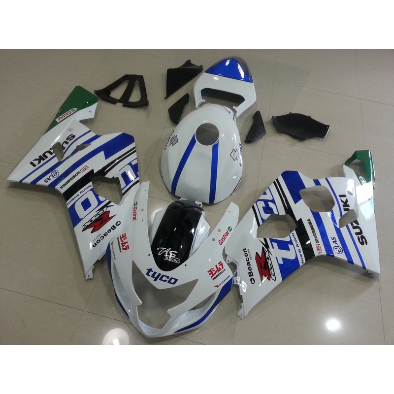Suzuki GSXR750 (2004-2005) White, Blue, Black & Green Tyco Fairings No Seat Cowl No Bolt Kit No Tank