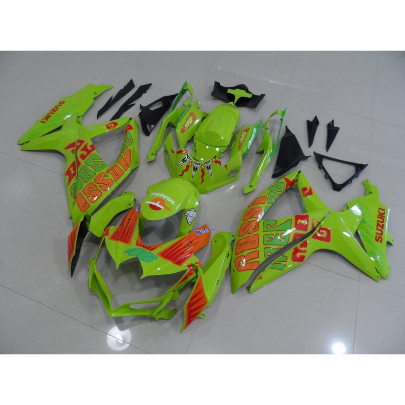 Suzuki GSXR750 (2008-2010) Green, Orange Rossi Fairings No Seat Cowl No Bolt Kit No Tank