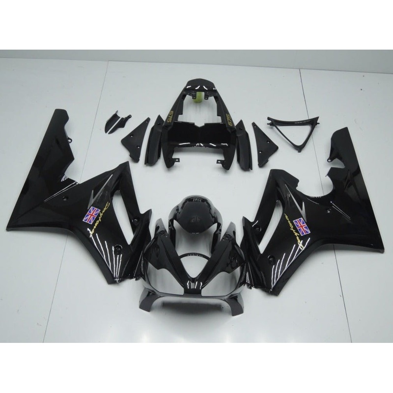 Triumph Daytona 675 (2006-2008) Black Union Jack Fairings Clear Windscreen: Free No Bolt Kit