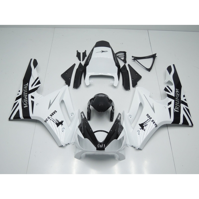 Triumph Daytona 675 (2006-2008) White, Black Dark Dog Fairings Clear Windscreen: Free No Bolt Kit