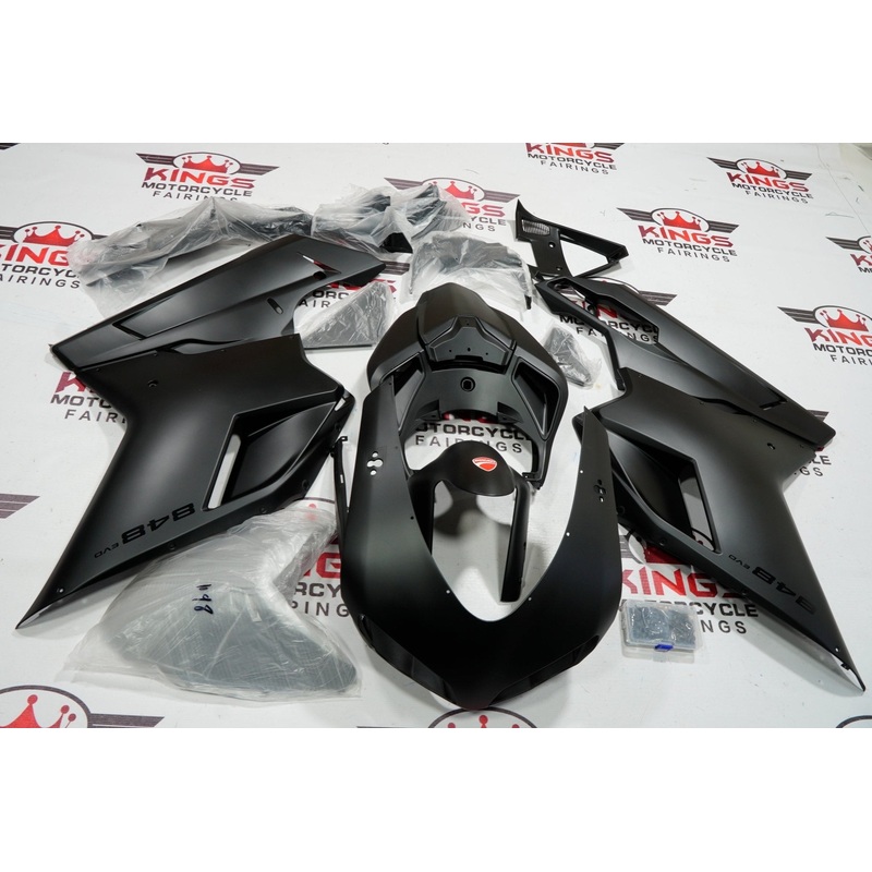 Ducati 848 (2007-2014) Matte Black, Black Fairings Clear Windscreen: Free No Seat Cowl No Bolt Kit