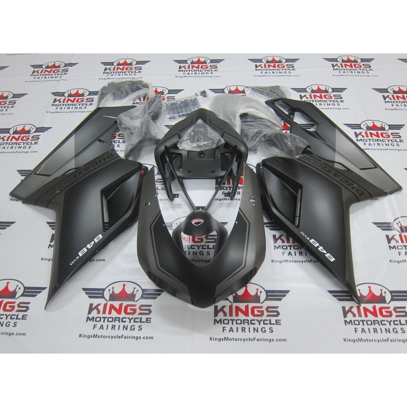 Ducati 848 (2007-2014) Matte Black, Matte Gray Fairings Clear Windscreen: Free No Seat Cowl No Bolt Kit