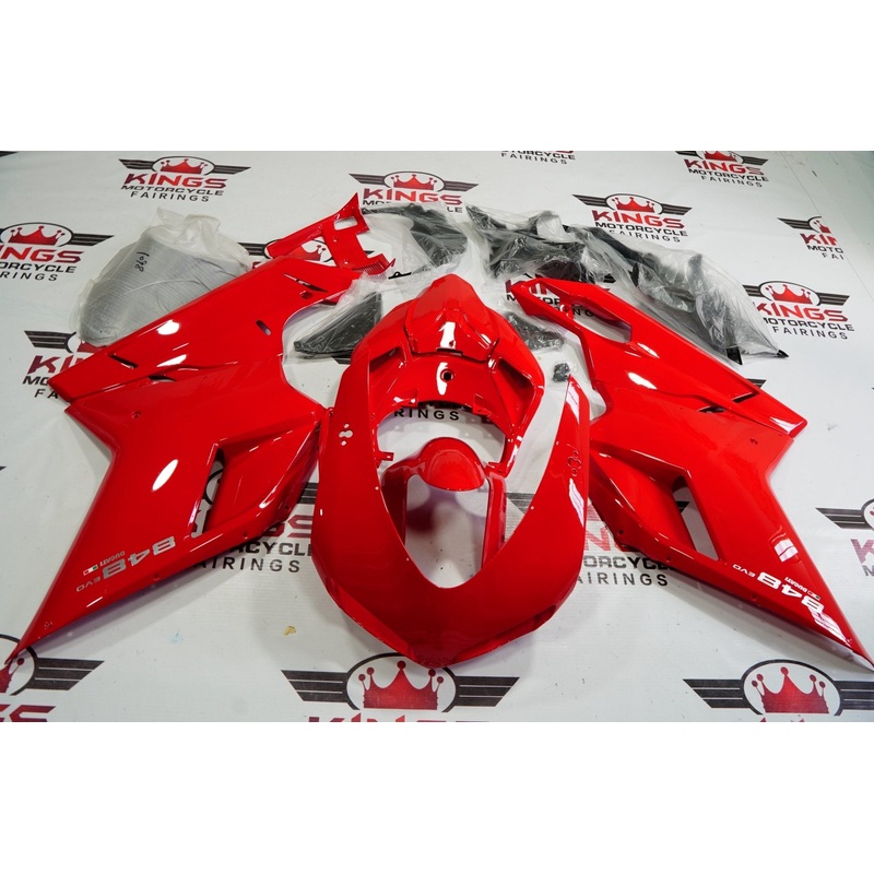 Ducati 848 (2007-2014) Red Fairings Clear Windscreen: Free No Seat Cowl No Bolt Kit