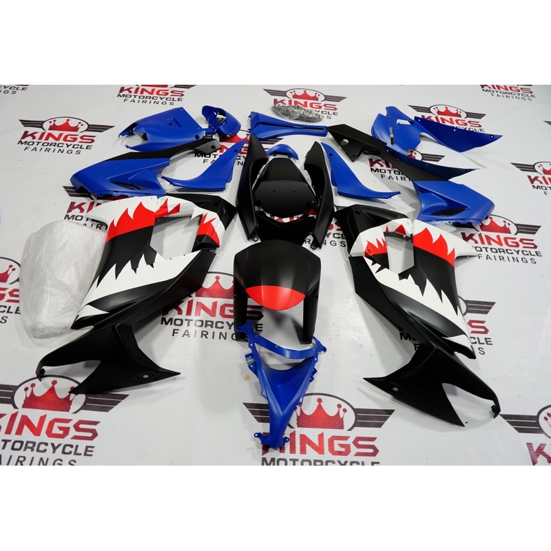Fairing kit for a Kawasaki Ninja ZX10R (2008-2010) Black, Blue, White & Red Shark Teeth Clear Windscreen: Free No Seat Cowl No Bolt Kit