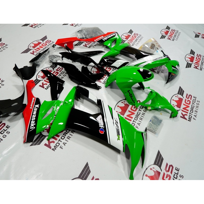 Fairing kit for a Kawasaki Ninja ZX10R (2008-2010) Green, White, Black & Red Clear Windscreen: Free No Seat Cowl No Bolt Kit