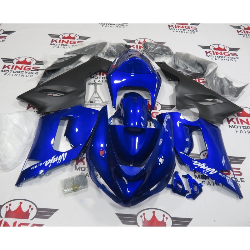 Fairing kit for a Kawasaki Ninja ZX6R 636 (2005-2006) Blue & Black Clear Windscreen: Free No Seat Cowl No Bolt Kit