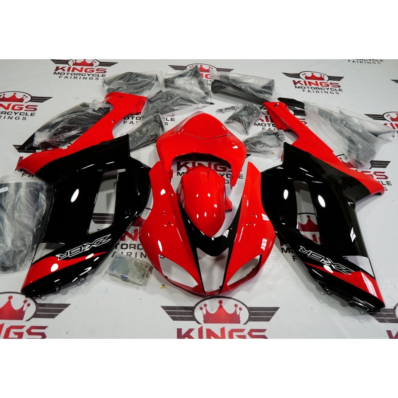 Fairing kit for a Kawasaki Ninja ZX6R 636 (2007-2008) Red & Black Clear Windscreen: Free No Seat Cowl No Bolt Kit