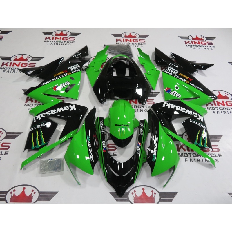 Fairing kit for a Kawasaki ZX10R (2004-2005) Green & Black Monster Energy No Seat Cowl No Bolt Kit No Tank