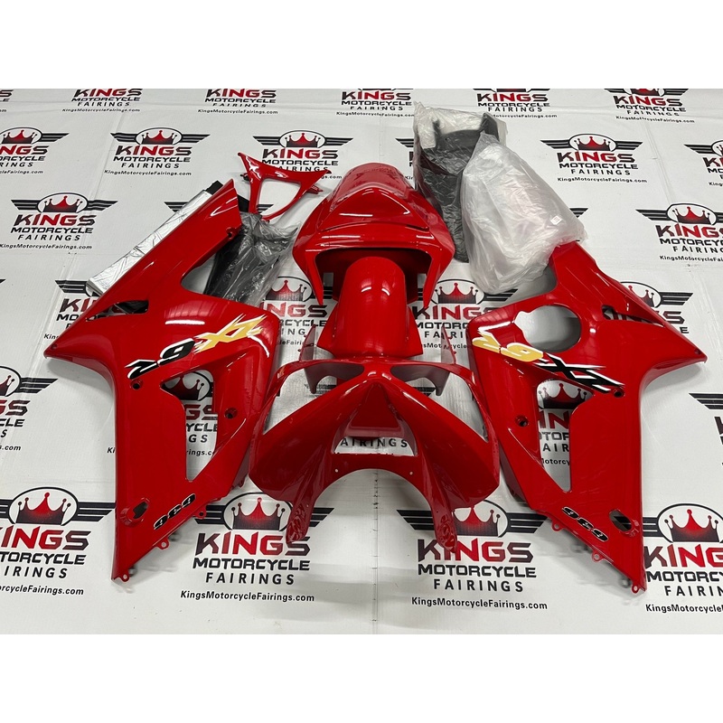 Fairing kit for a Kawasaki ZX6R 636 (2003-2004) Red, Black & Yellow Clear Windscreen: Free No Seat Cowl No Bolt Kit