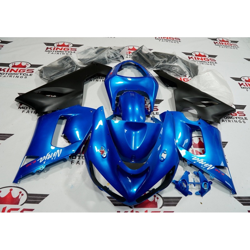 Fairing kit for a Kawasaki ZX6R 636 (2005-2006) Blue & Matte Black Clear Windscreen: Free No Seat Cowl No Bolt Kit