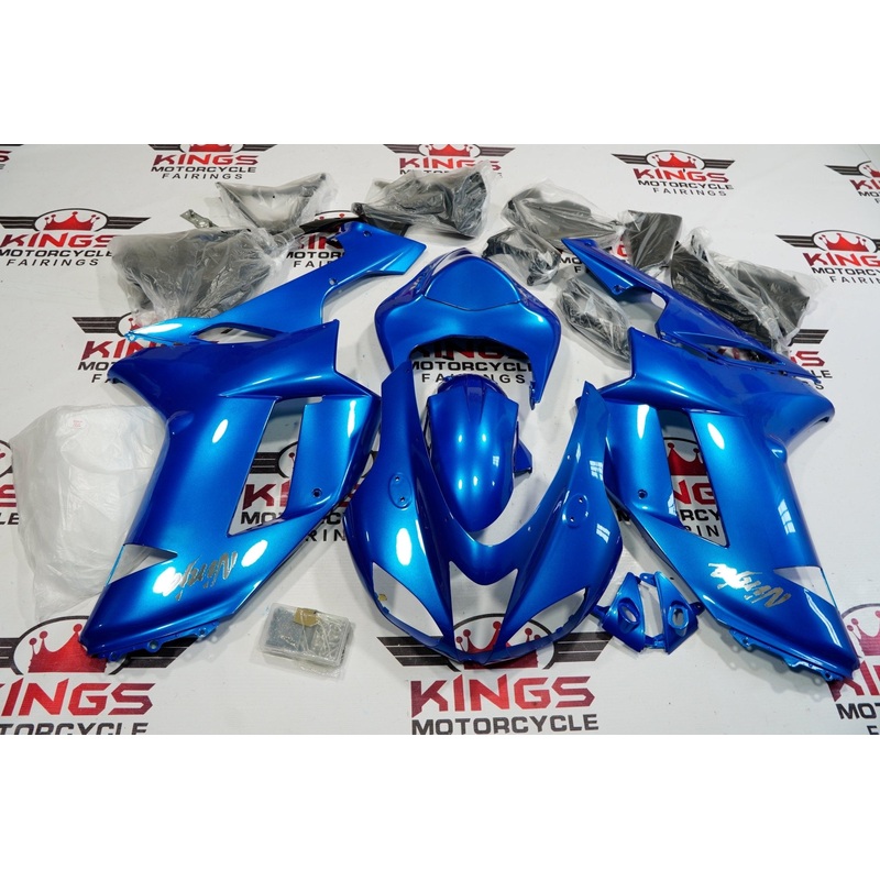 Fairings for a Kawasaki Ninja ZX6R 636 (2007-2008) Blue Clear Windscreen: Free No Seat Cowl No Bolt Kit