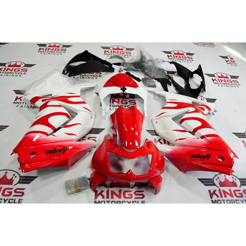 Fairings for Kawasaki Ninja 250R (2008-2013) White, Red Flames No Seat Cowl No Bolt Kit No Tank