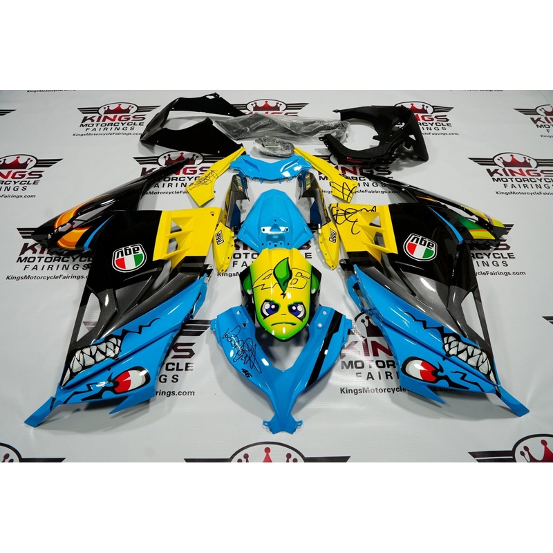 Fairings for Kawasaki Ninja 300 (2013-2024) Blue, Black, Yellow Shark No Tank No Seat Cowl No Bolt Kit