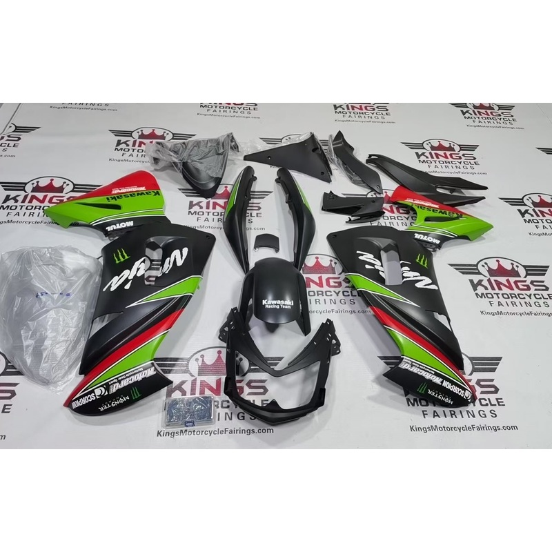 Fairings for Kawasaki Ninja 650 (2006-2008) Matte Black, Green, Red Monster Clear Windscreen: Free No Bolt Kit