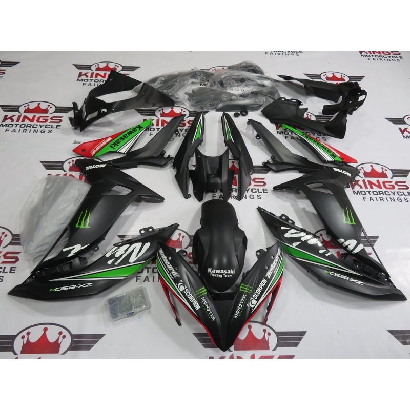 Fairings for Kawasaki Ninja 650 (2017-2019) Matte Black, Green, White, Red Monster Clear Windscreen: Free No Bolt Kit No Tank