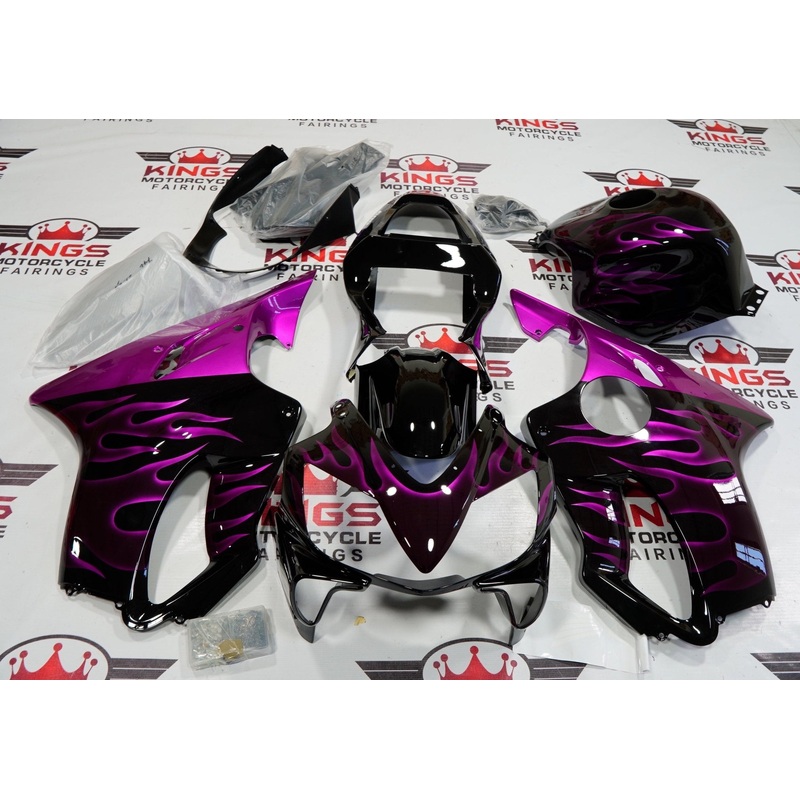 Honda CBR600F4i (2001-2003) Black & Purple Flame Fairings Clear Windscreen: Free No Bolt Kit No Tank