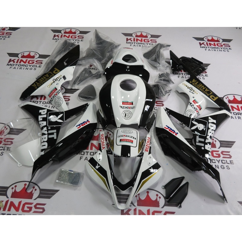 Honda CBR600RR (2007-2008) White & Black Playboy Fairings No Seat Cowl No Bolt Kit No Tank