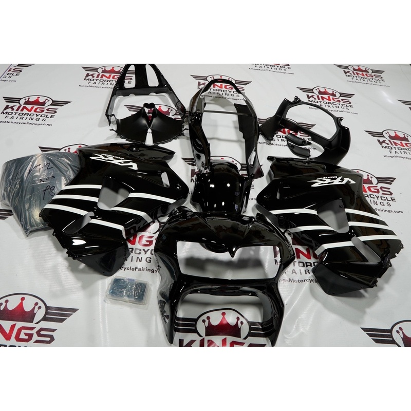 Honda VFR800 (1998-2001) Black, White Fairings Clear Windscreen: Free No Bolt Kit