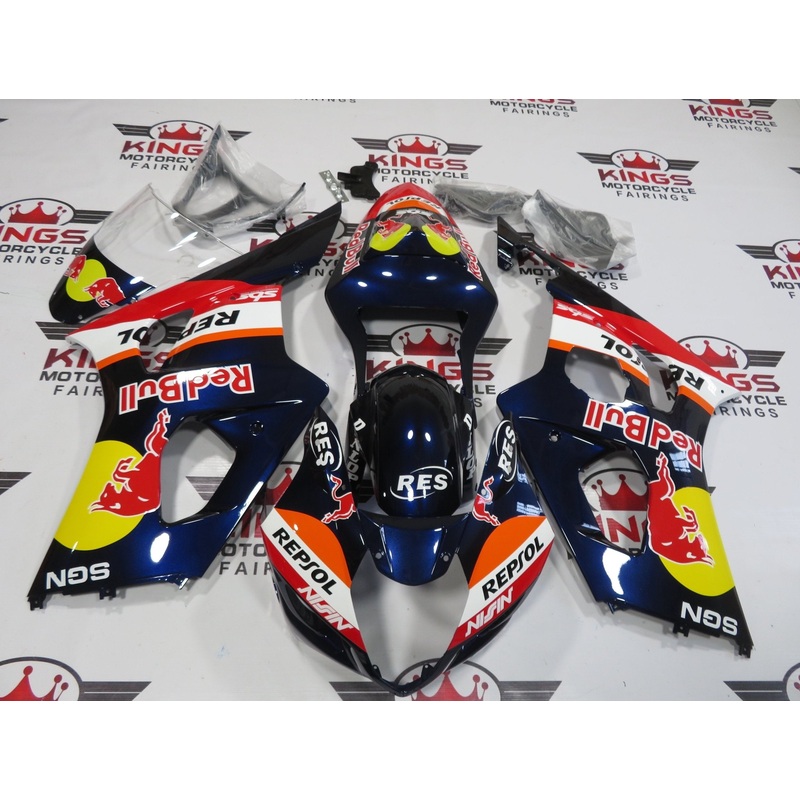 SUZUKI GSXR1000 (2003-2004) DARK BLUE REPSOL REDBULL FAIRINGS Clear Windscreen: Free No Seat Cowl No Bolt Kit