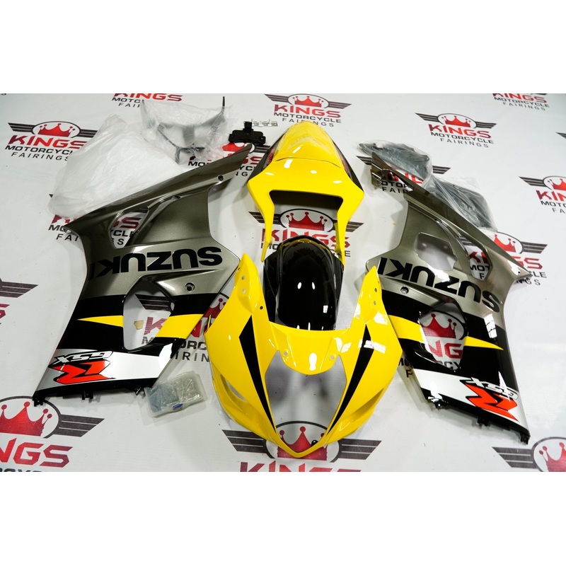 Suzuki GSXR1000 (2003-2004) Yellow, Black & Gray Fairings Clear Windscreen: Free No Seat Cowl No Bolt Kit