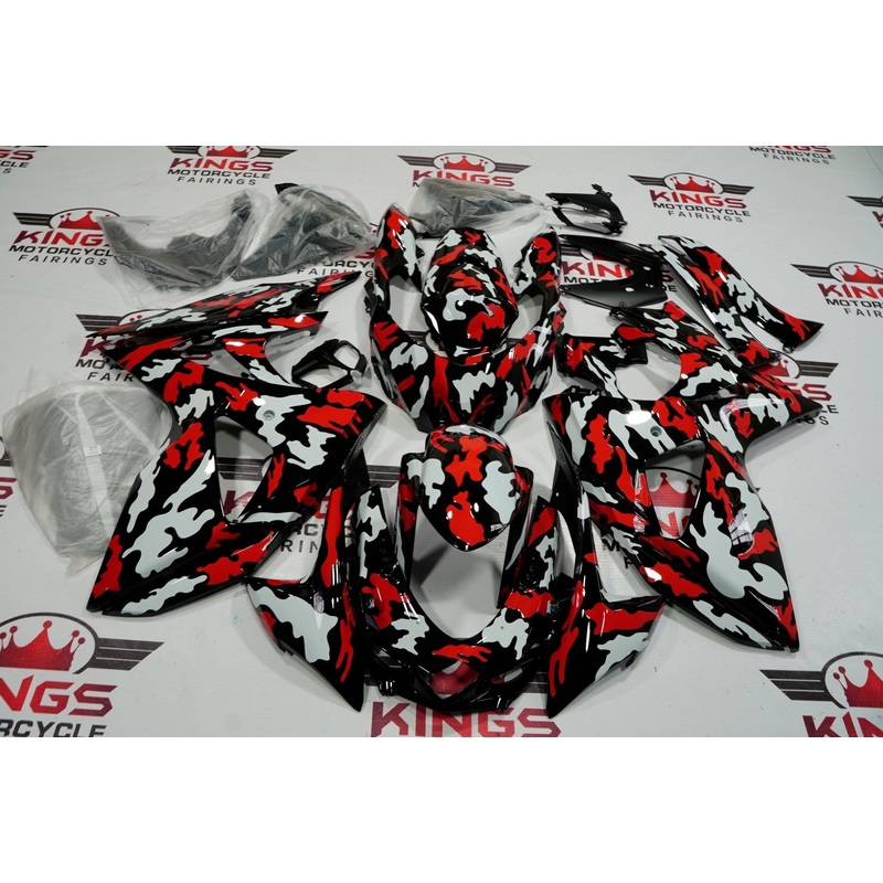 Suzuki GSXR1000 (2009-2016) Camouflage Black, Red, White Fairings Clear Windscreen: Free No Seat Cowl No Bolt Kit