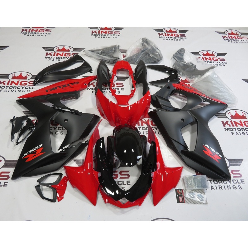 Suzuki GSXR1000 (2009-2016) Matte Black, Gloss Red & Gloss Black Fairings Clear Windscreen: Free No Seat Cowl No Bolt Kit