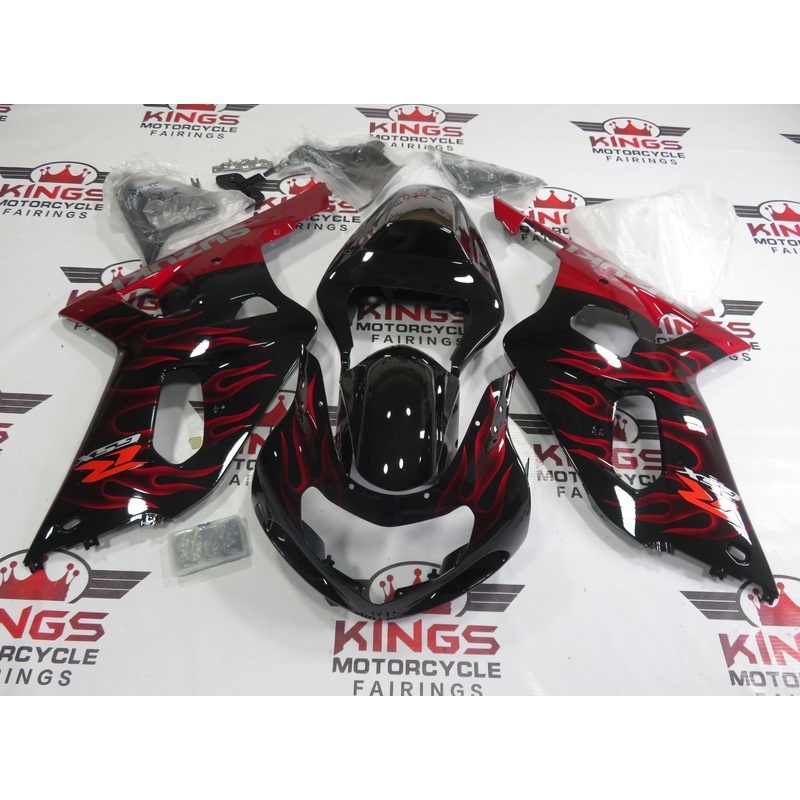 Suzuki GSXR750 (2000-2003) Black, Candy Apple Red Flame Fairings No Seat Cowl No Bolt Kit No Tank