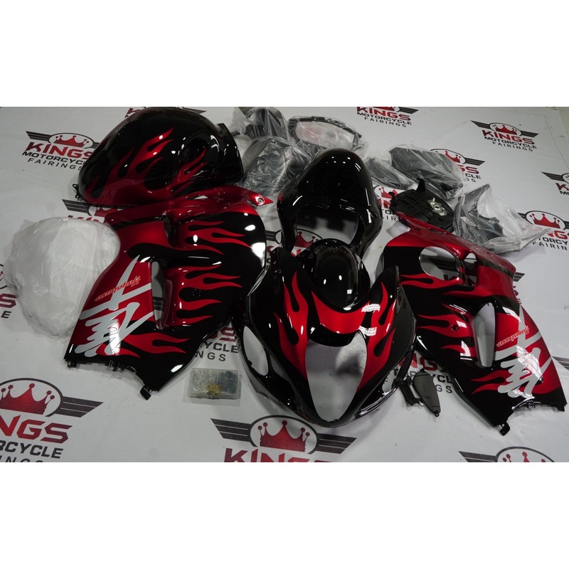 Suzuki Hayabusa (1999-2007) Candy Apple Red Flames, Black & Gray Fairings No Seat Cowl No Bolt Kit No Tank
