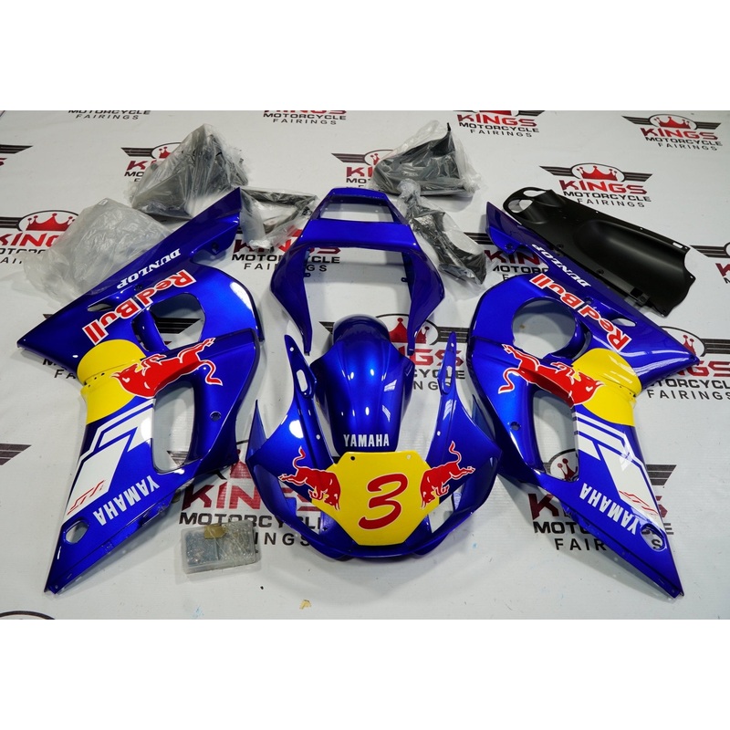 Yamaha YZF-R6 (1998-2002) Blue, Red Bull #3 Fairings Clear Windscreen: Free No Bolt Kit
