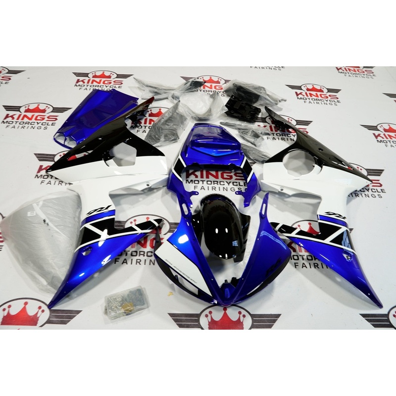 Yamaha YZF-R6 (2005) Blue, Black & White Fairings Clear Windscreen: Free No Seat Cowl No Bolt Kit