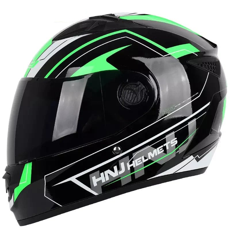 Black & Green HNJ Motorcycle Helmet with Black Visor Clear Visor