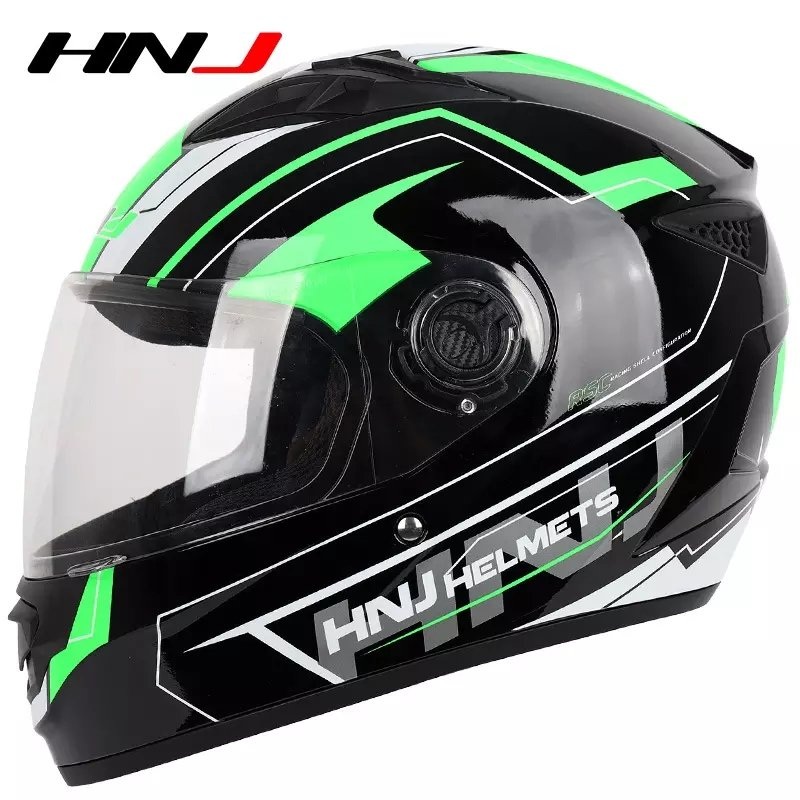 Black & Green HNJ Motorcycle Helmet with Clear Visor Clear Visor