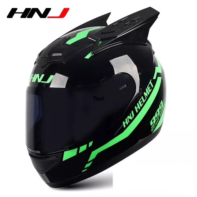 Black & Green Warrior 999 HNJ Motorcycle Helmet with Horns & Black Visor Black Visor Small (S)= 50-53 CM’s