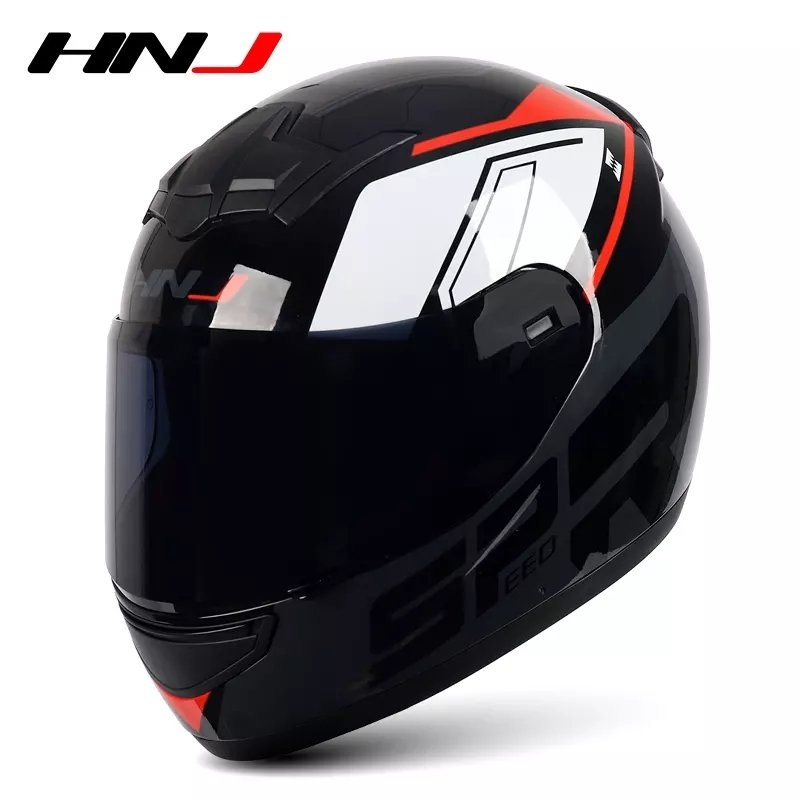 Black, Red, Dark Gray & White HNJ Motorcycle Helmet Black Visor Small (S)= 50-53 CM’s