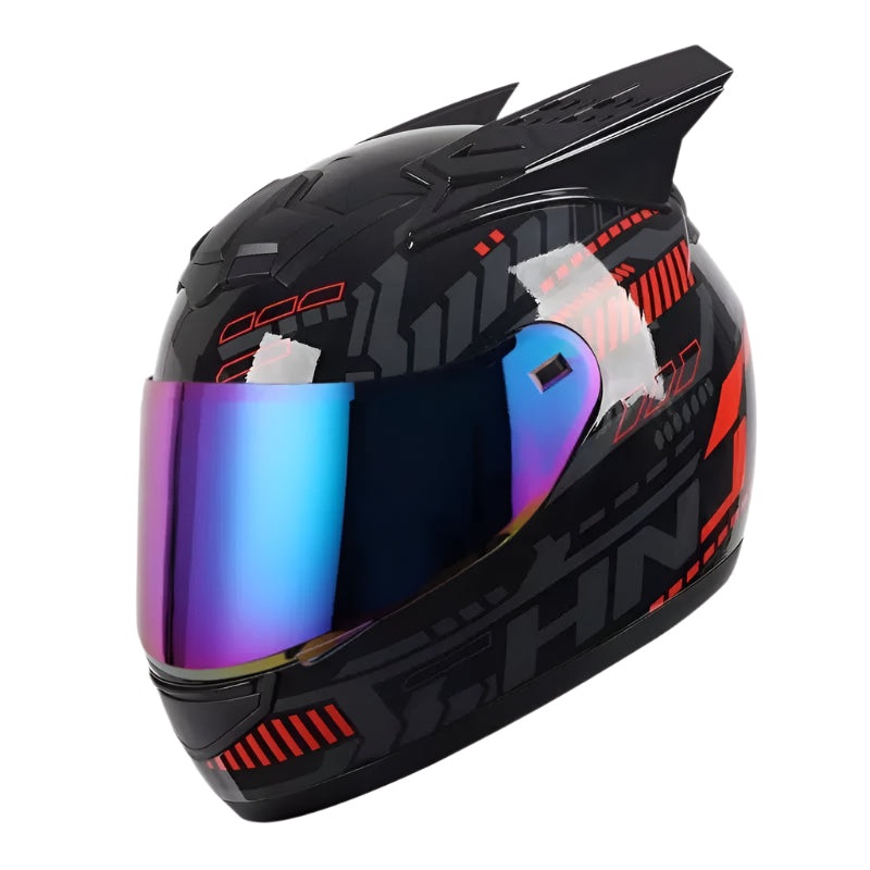 Black, Red, Gray Pulse HNJ Motorcycle Helmet with Horns, Blue Visor Black Visor Small (S)= 50-53 CM’s