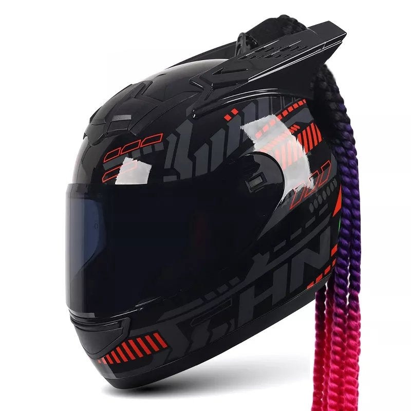 Black, Red, Gray Pulse HNJ Motorcycle Helmet with Horns, Braids Black Visor Small (S)= 50-53 CM’s