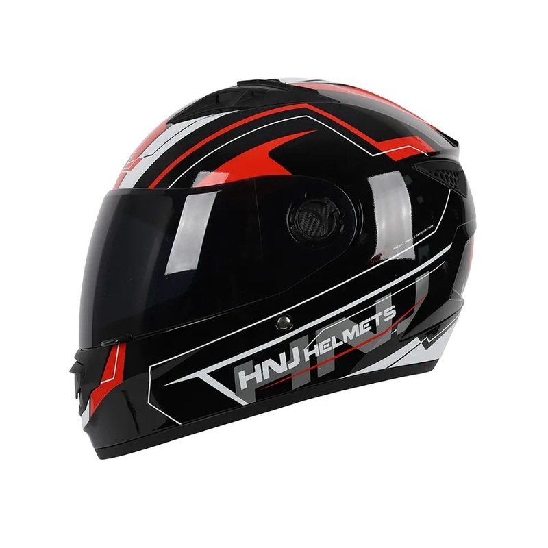 Black & Red HNJ Motorcycle Helmet with Black Visor Clear Visor