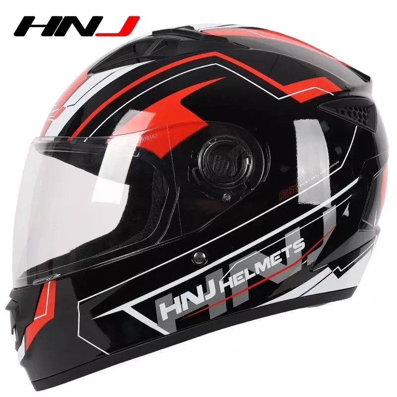 Black & Red HNJ Motorcycle Helmet with Clear Visor Clear Visor