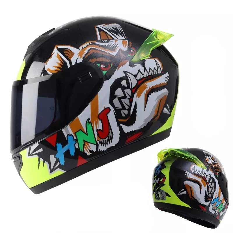 Black, Yellow Dog HNJ Motorcycle Helmet with Black Visor Black Visor Small (S)= 50-53 CM’s