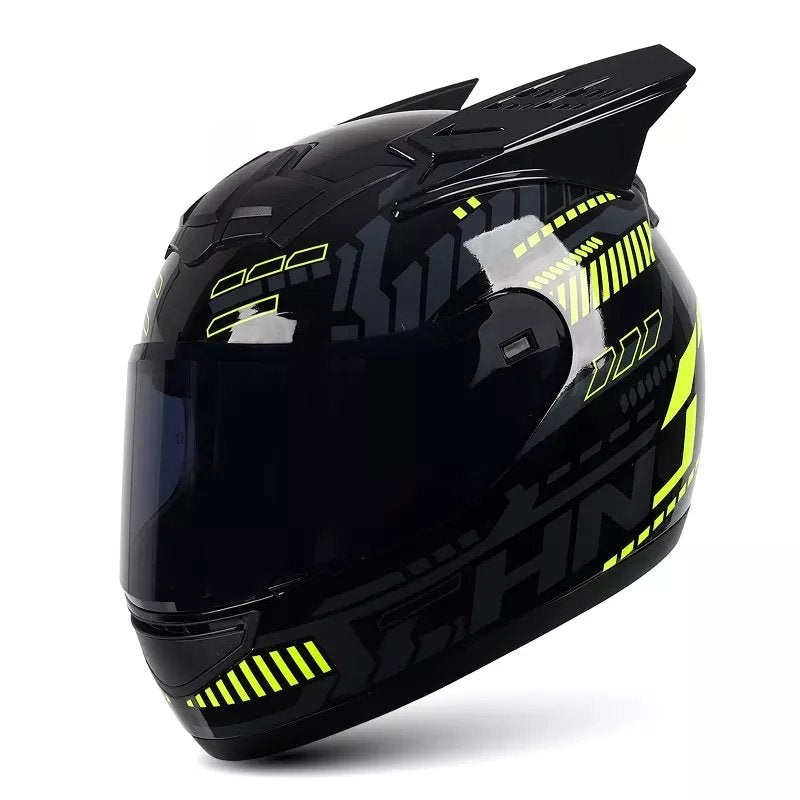 Black, Yellow, Gray Pulse HNJ Motorcycle Helmet with Horns, Black Visor Black Visor Small (S)= 50-53 CM’s