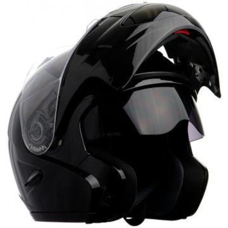 Double Retractable Visor Modular Gloss Black Kings Motorcycle Helmet – RF18BG XS