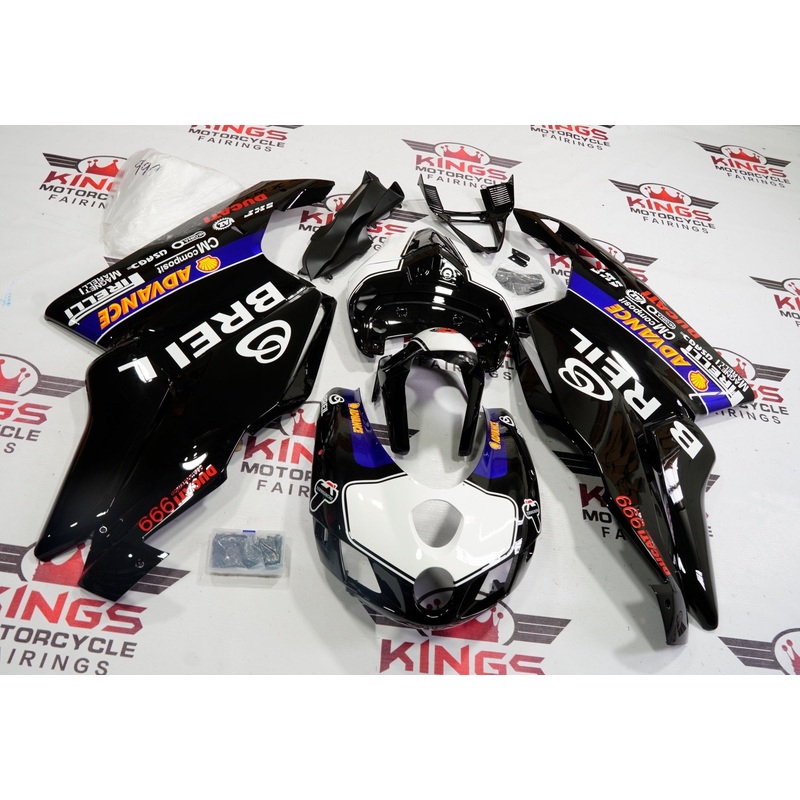 Ducati 999 (2005-2006) Black, White, Blue & Red Breil Fairings Clear Windscreen: Free No Seat Cowl No Bolt Kit
