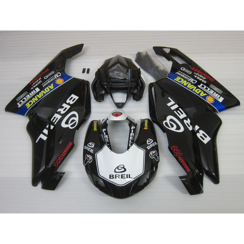 Ducati 999 (2005-2006) Black & White Breil Race Fairings Clear Windscreen: Free No Seat Cowl No Bolt Kit