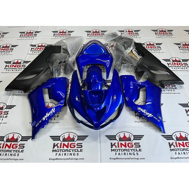 Fairing kit for a Kawasaki Ninja ZX6R 636 (2005-2006) Blue, Matte Black Clear Windscreen: Free No Seat Cowl No Bolt Kit
