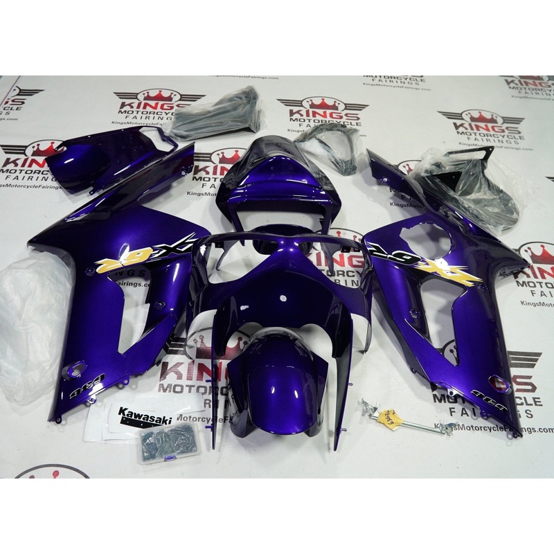 Fairing kit for a Kawasaki ZX6R 636 (2003-2004) Dark Purple, Gold, Black Clear Windscreen: Free No Seat Cowl No Bolt Kit