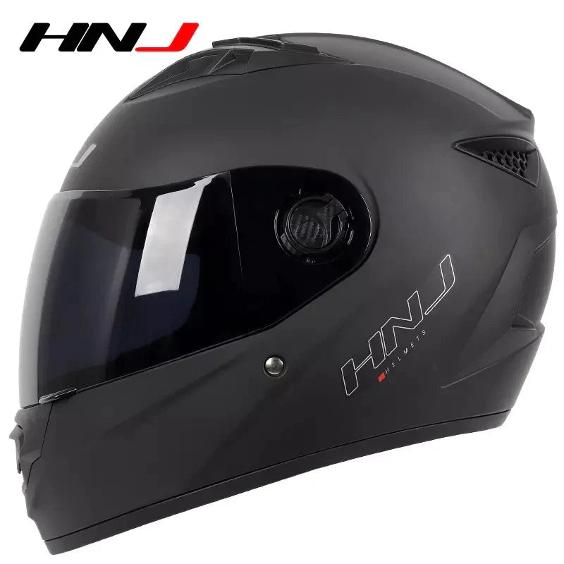 Matte Black HNJ Motorcycle Helmet with Black Visor Clear Visor