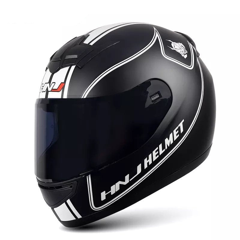 Matte Black, White Stripe HNJ Motorcycle Helmet Black Visor Small (S)= 50-53 CM’s
